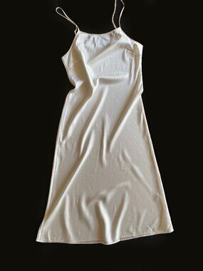 Silky Slip Midi Dress IT 40 S Cream Satin Adjustable Strap Luxury Garment